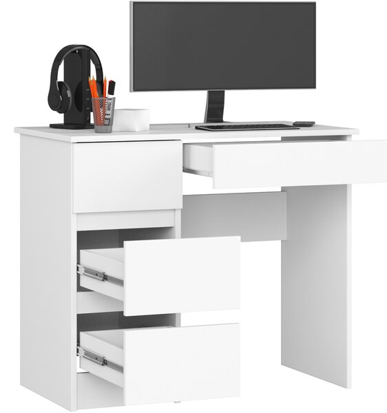 Ak furniture Písací stôl A-7 90 cm biely ľavý
