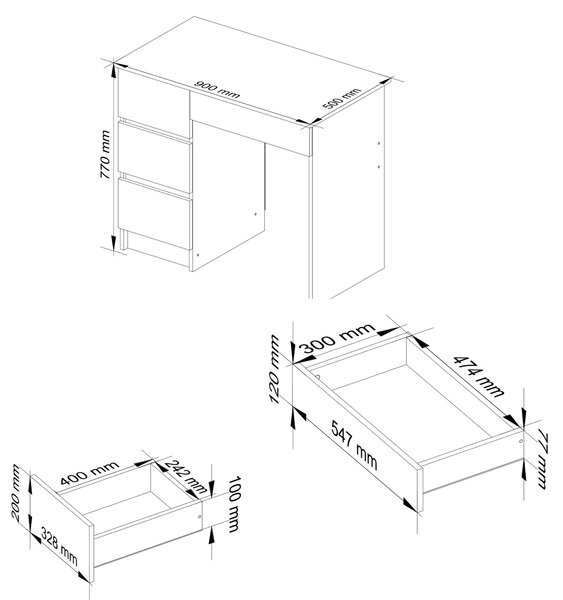 Ak furniture Písací stôl A-7 90 cm biely/dub sonoma ľavý