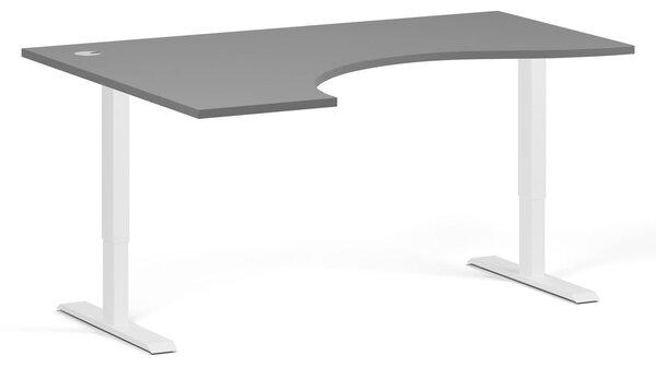 Ergonomický výškovo nastaviteľný stôl, 160x120 cm, 2 motory, L/P, biela podnož, grafit