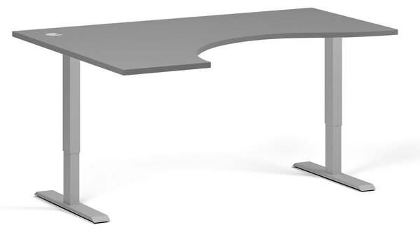 Ergonomický výškovo nastaviteľný stôl, 160x120 cm, 2 motory, L/P, sivá podnož, grafit