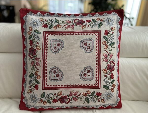 Gobelínová obliečka na vankúš Červené Srdiečka Farba Viacfarebná Rozmery 42x42 cm