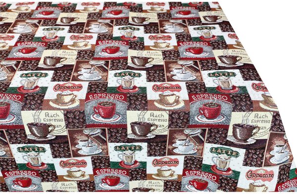 Gobelínový obrus na stôl s kávovým motívom – Espresso, Cappuccino, Latte Eden 641 Farba Viacfarebná Rozmery 40x100 cm