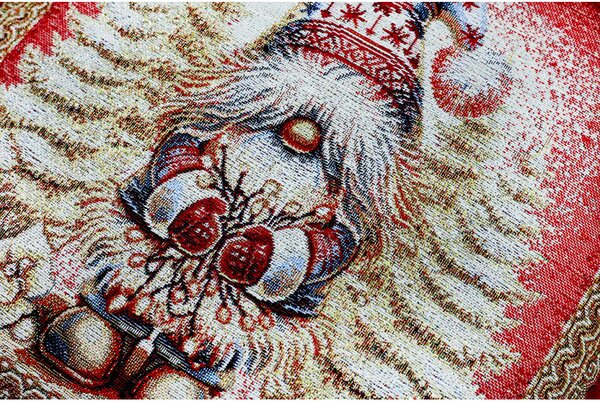 Luxusný vianočný gobelínový behúň na stôl s vianočným škriatkom a zlatou lurexovou nitou Farba Viacfarebná Rozmery 45x90 cm