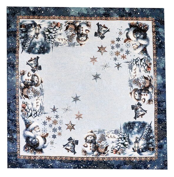 Luxusný vianočný gobelínový obrus na stôl s lurexom Magický Santa a snehové vločky Farba Viacfarebná Rozmery 90x90 cm