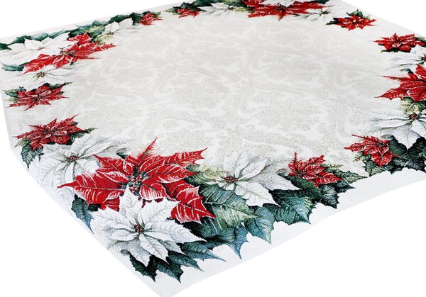 Luxusný vianočný gobelínový obrus na stôl s lurexom Vianočná girlanda Farba Viacfarebná Rozmery 90x90 cm