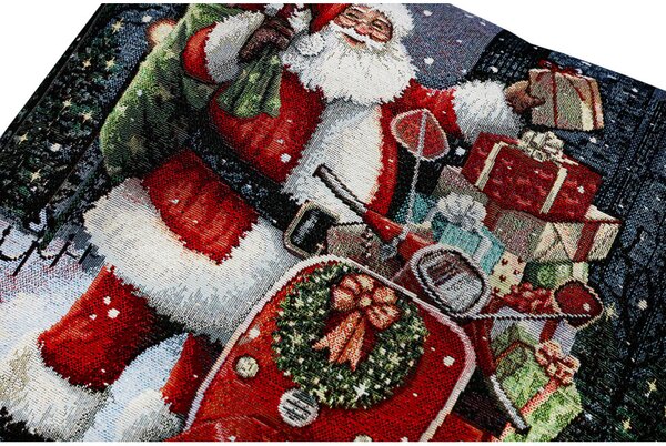 Vianočná gobelínová obliečka na vankúš – Santa Claus na skútri s darčekmi Farba Viacfarebná Rozmery 42x42 cm