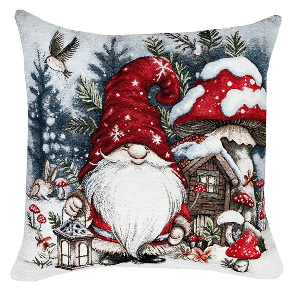 Vianočná gobelínová obliečka na vankúš Hubový škriatok Chenille IT039 Farba Viacfarebná Rozmery 42x42 cm