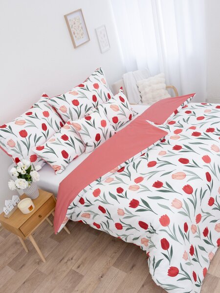 Bavlnené obliečky Renforcé - Kvety tulipánov červené