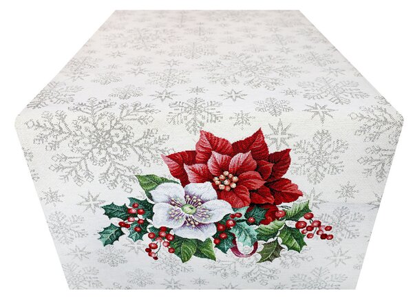 Vianočný gobelínový behúň na stôl s motívom vianočných kvetov Farba Viacfarebná Rozmery 45x140 cm