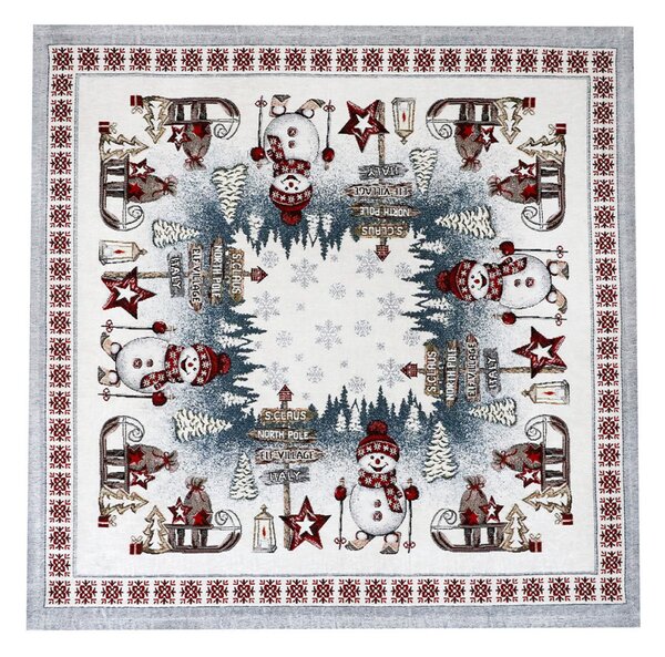 Vianočný ženilkový obrus Severný pól na bielom 90x90 cm Chenille IT037A Farba Viacfarebná Rozmery 90x90 cm