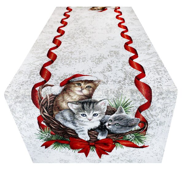 Vianočný gobelínový behúň s motívom mačiatok Farba Viacfarebná Rozmery 45x140 cm