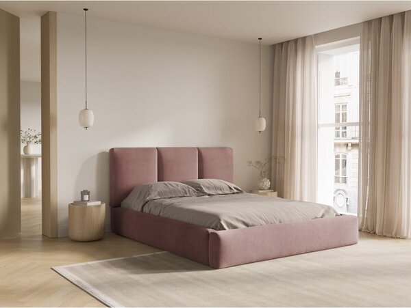 Svetloružová čalúnená dvojlôžková posteľ s úložným priestorom s roštom 140x200 cm Brody – Mazzini Beds