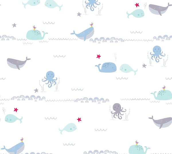 A.S. Création | Vliesová tapeta na stenu Little Love 38130-1 | 0,53 x 10,05 m | zelená, modrá, biela