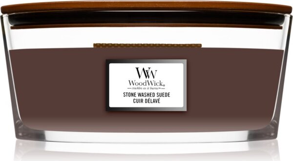 Woodwick Stone Washed Suede vonná sviečka s dreveným knotom (hearthwick) 453 g