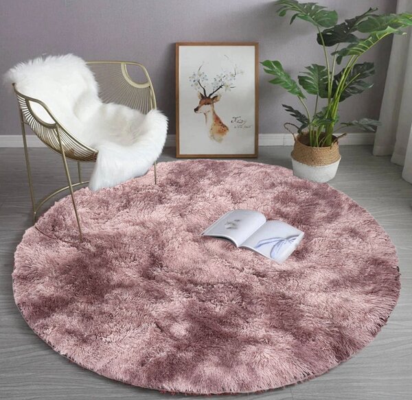 Ružový okrúhly shaggy koberec Ombre Rozmer: 80 cm