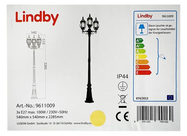 Lindby Lindby - Vonkajšia lampa 3xE27/100W/230V IP44 LW0770 + záruka 3 roky zadarmo