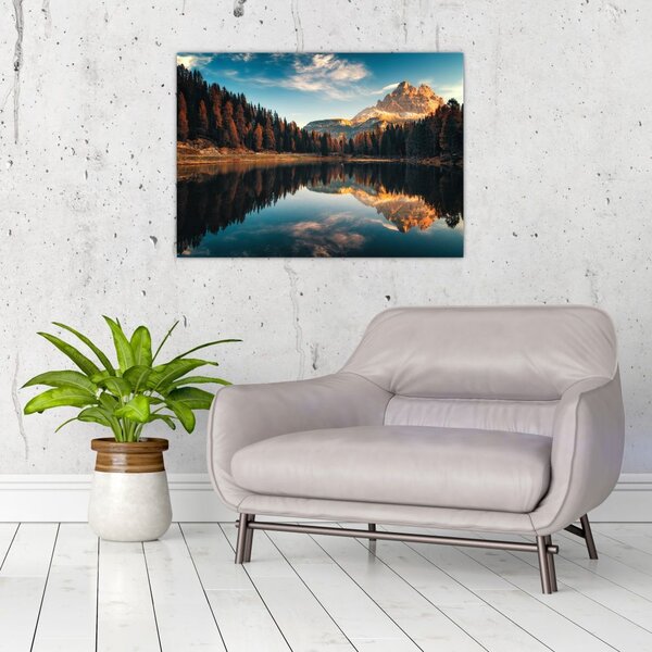 Sklenený obraz - Alpy, Taliansko, Dolomity, Lago Antorno (70x50 cm)