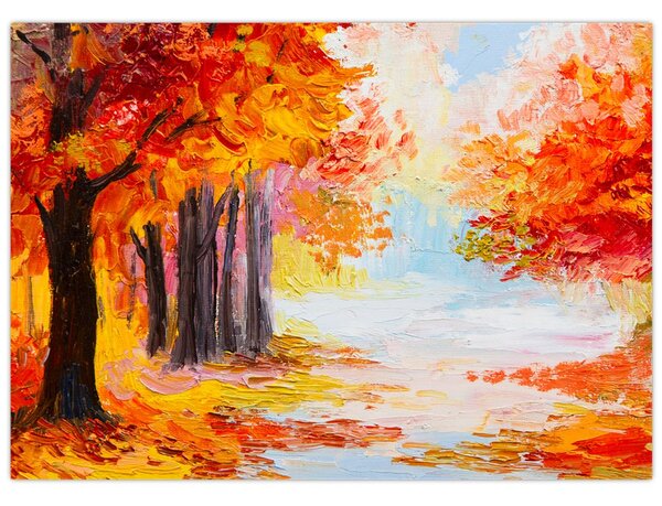 Sklenený obraz - Olejomaľba, farebná jeseň (70x50 cm)