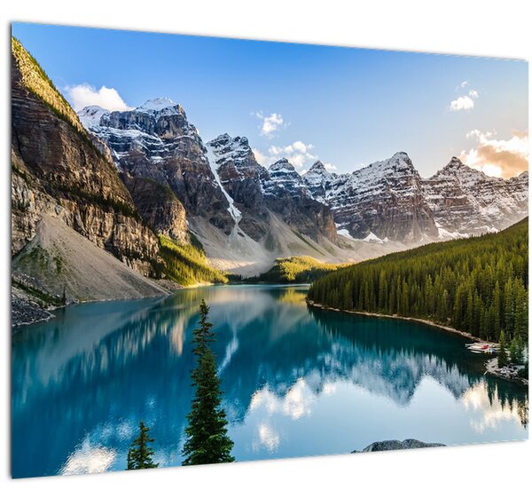 Sklenený obraz - Kanada, Národný park Banff, Moraine Lake (70x50 cm)