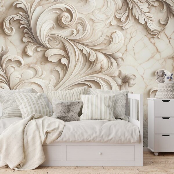 Tapeta elegantné béžové ornamenty na mramore