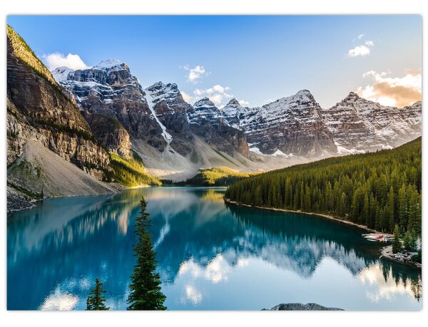 Sklenený obraz - Kanada, Národný park Banff, Moraine Lake (70x50 cm)