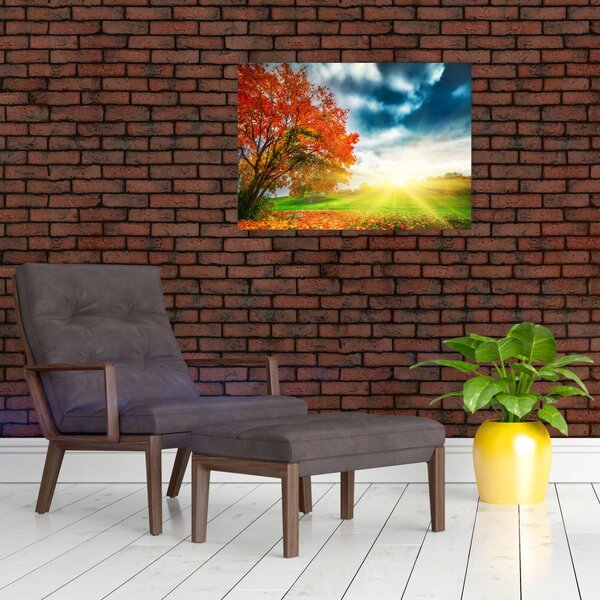 Sklenený obraz krajiny zaliate slnečným svitom (70x50 cm)