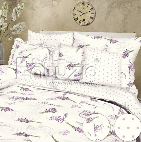 Entuzia Posteľné obliečky Lavender biele s bodkami Krep 1x70x90,1x140x200 cm
