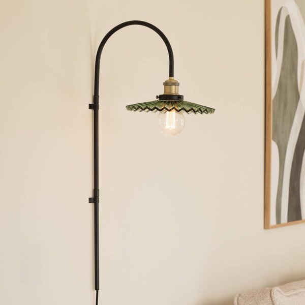 Globen Lighting nástenné svetlo COBBLER, zelená, výška 75 cm, sklo, Čierna, Obývacia izba / jedáleň, Sklo, Dizajn, Nástenné svietidlo