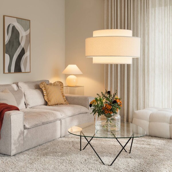 Globen Lighting závesné svietidlo Noah Bouclé, Ø 70 cm, bílá, Biela / opálová, Obývacia izba / jedáleň, Textil / látka / hodváb, Škandinávsky, Závesné svietidlo