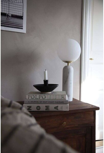Globen Lighting stolová lampa Torrano, biela, výška 53 cm, Biela / opálová, Obývacia izba / jedáleň, Kameň, Dizajn, Stojacie svietidlo