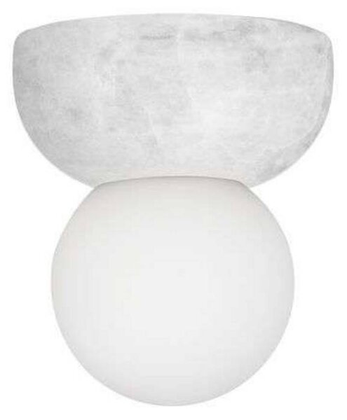 Globen Lighting Nástenné svetlo Torrano, biela, Ø 13 cm, IP44, Biela / opálová, Obývacia izba / jedáleň, Kameň, Dizajn, Nástenné svietidlo