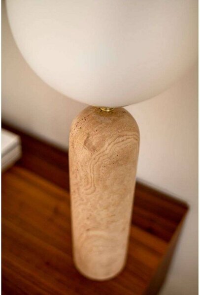 Globen Lighting stolová lampa Torrano Výška 53 cm Travertín, Krémová / jantárovo žltá, Obývacia izba / jedáleň, Kameň, Dizajn, Stojacie svietidlo