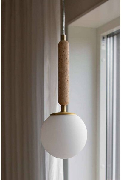 Globen Lighting závesné svietidlo Torrano Ø 15 cm Travertin, Krémová / jantárovo žltá, Obývacia izba / jedáleň, Kameň, Dizajn, Závesné svietidlo