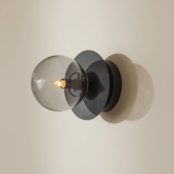 Globen Lighting nástenné svetlo ART DECO, čierna/sivá Ø 16 cm IP44, Hliník / sivá / zinok, Obývacia izba / jedáleň, Sklo, Moderný, Nástenné svietidlo