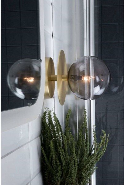 Globen Lighting Nástenné svetlo ART DECO, mosadz/sivá Ø 16 cm IP44, Mosadz / zlato, Obývacia izba / jedáleň, kov, Dizajn, Nástenné svietidlo