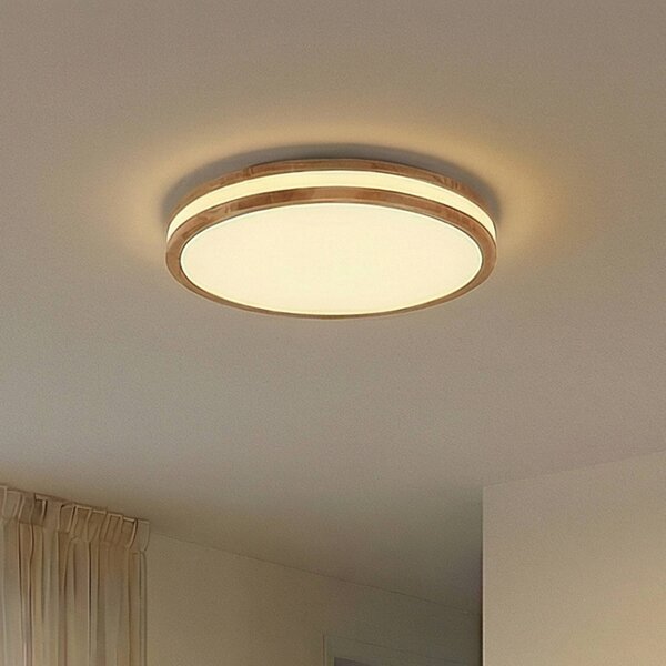Stropné LED svetlo Lindby Emiva, 50 cm, svetlé drevo,, Svetlé drevo, Obývacia izba / jedáleň, Drevo, Moderný, Závesné svietidlo