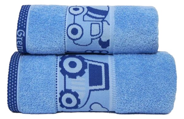 GRENO Detské uteráky, osušky AUTÍČKO modrá Bavlna 50x70 cm