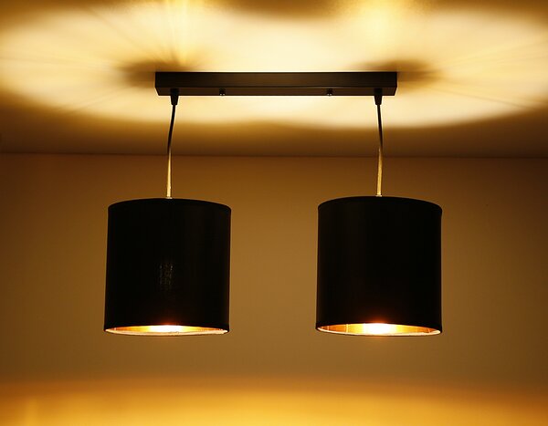 Čierno-medený závesný luster Candida pre žiarovku 2x E27 – LED lustre a svietidlá > Kolekcie svietidiel > Kolekcia svietidiel CANDIDA
