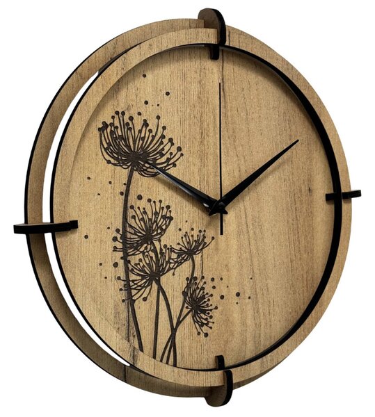 Tiché drevené hodiny s motívom lúčnych tráv pre váš domov | SENTOP HDF0586-GOLD-OAK