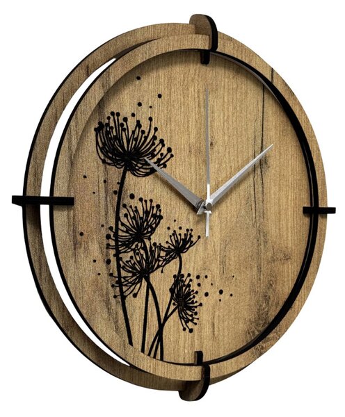 Tiché drevené hodiny s motívom lúčnych tráv pre váš domov | SENTOP HDF0586-GOLD-OAK