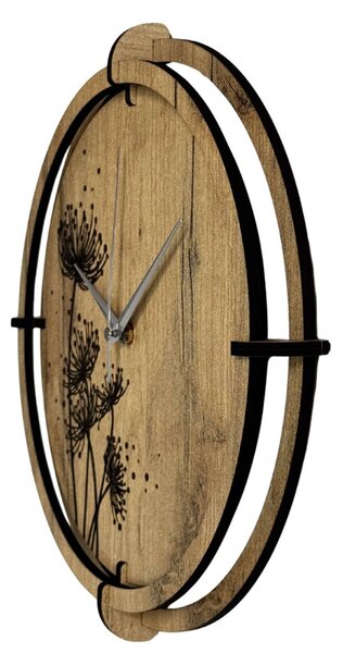 Tiché drevené hodiny s motívom lúčnych tráv pre váš domov | SENTOP HDF0586-GOLD-OAK