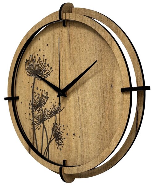 Tiché drevené hodiny s motívom lúčnych tráv pre váš domov | SENTOP HDF0586-GOLD-OAK