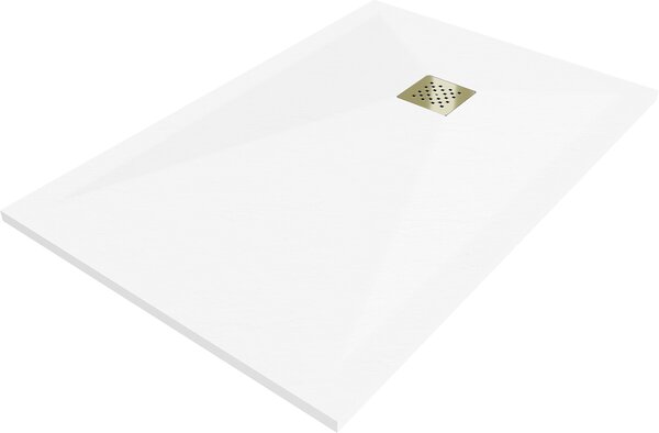 Mexen Stone+, obdĺžniková vanička z minerálneho kompozitu 80 x 70 cm, biela, zlatá lesklá krytka, 44107080-G