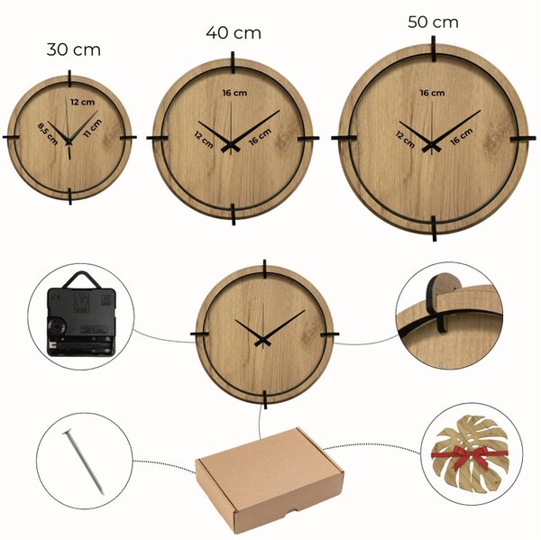 Tiché drevené hodiny s motívom lúčnych tráv pre váš domov | SENTOP HDF0586-GOLD-OAK