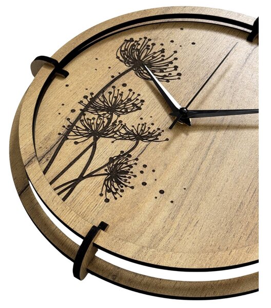 Tiché drevené hodiny s motívom lúčnych tráv pre váš domov | SENTOP HDF0586-GOLD-OAK