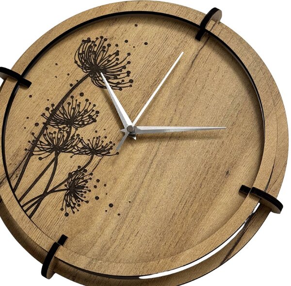 Tiché drevené hodiny s motívom lúčnych tráv pre váš domov | SENTOP HDF0586-GOLD-OAK