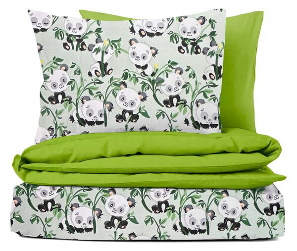 Ervi bavlnené obliečky DUO - pandy na zelenom/Žiarivé zelené