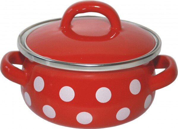 Nízky hrniec s pokrievkou červený bodkovaný 10 cm 0,5 l METALAC MCK4838