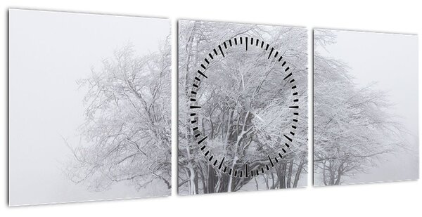Obraz - Biela zima (s hodinami) (90x30 cm)