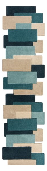 Modro-béžový vlnený koberec behúň 230x60 cm Abstract Collage - Flair Rugs